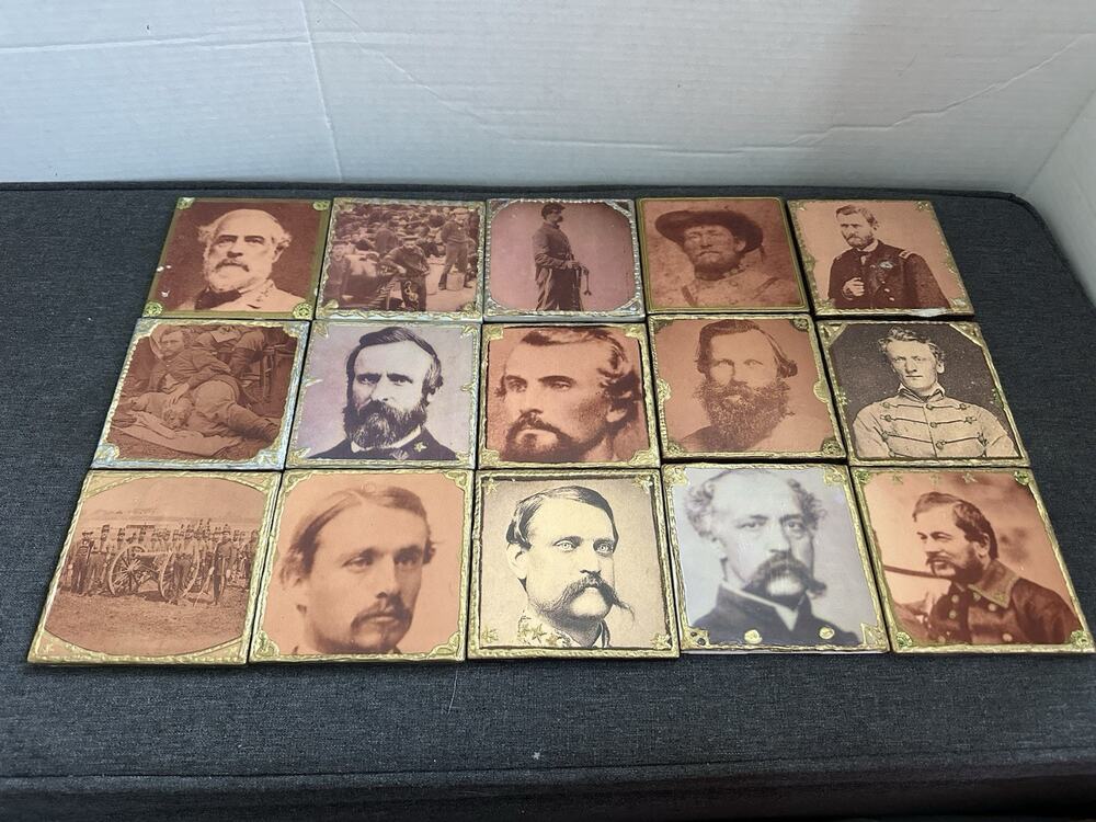 22 Handmade Civil War Photo Tile Wall Plaques Generals Soldiers Camps Reproducti